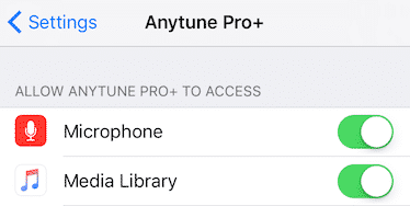 Anytune Access Settings